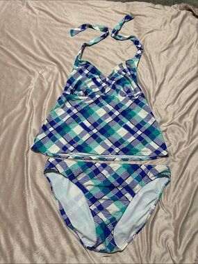 Catalina Blue Teal Plaid Tankini Set